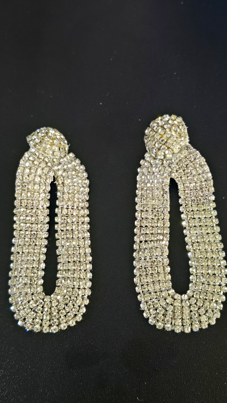 Deepa by Deepa Gurnani Silver Tone Clear Crystal Pavé Oval Dangle Earrings Post